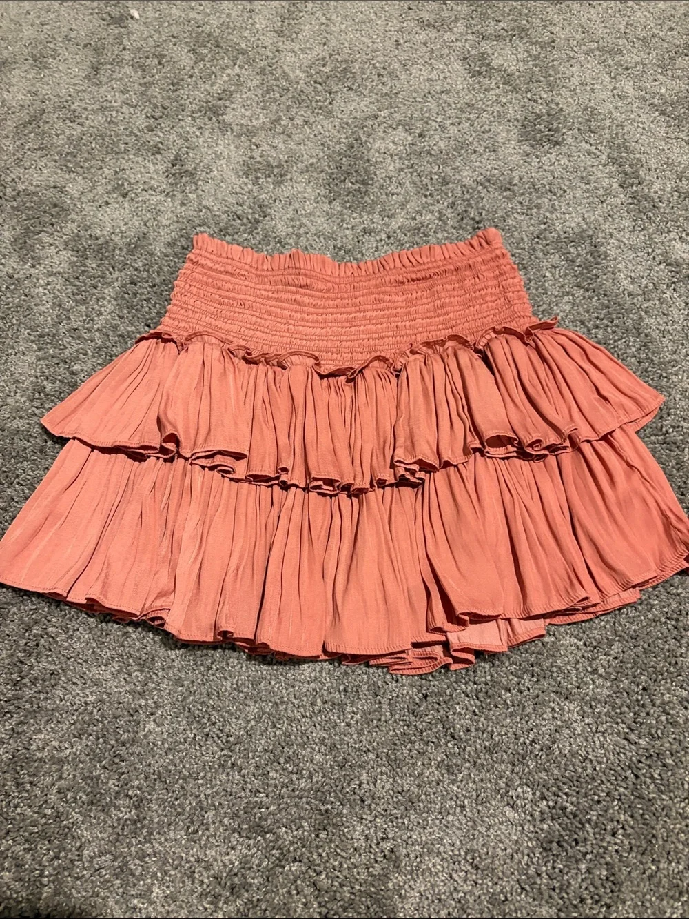 Mustard Seed Coral Tiered Smocked Waist Skirt